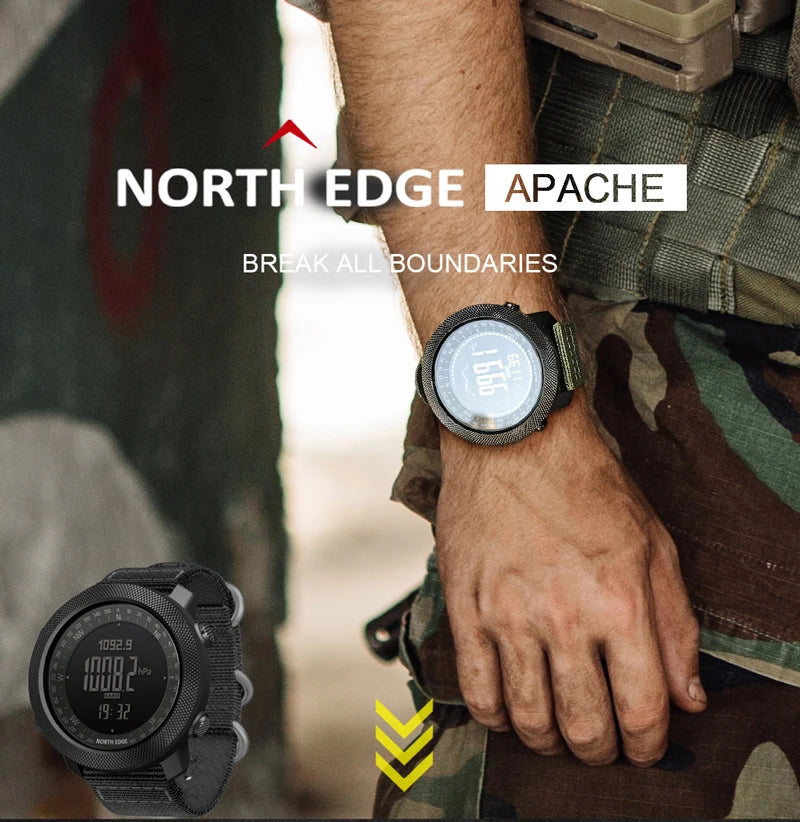 NORTH EDGE Men's sport Digital watch Hours Running Swimming Military Army watches Altimeter Barometer Compass waterproof 50m.