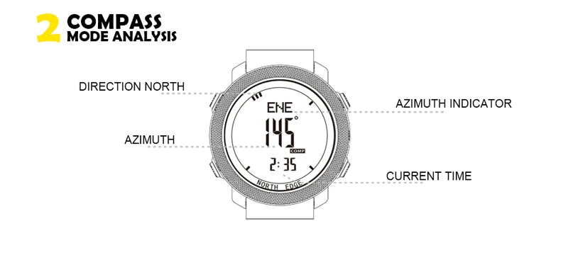 NORTH EDGE Men's sport Digital watch Hours Running Swimming Military Army watches Altimeter Barometer Compass waterproof 50m.