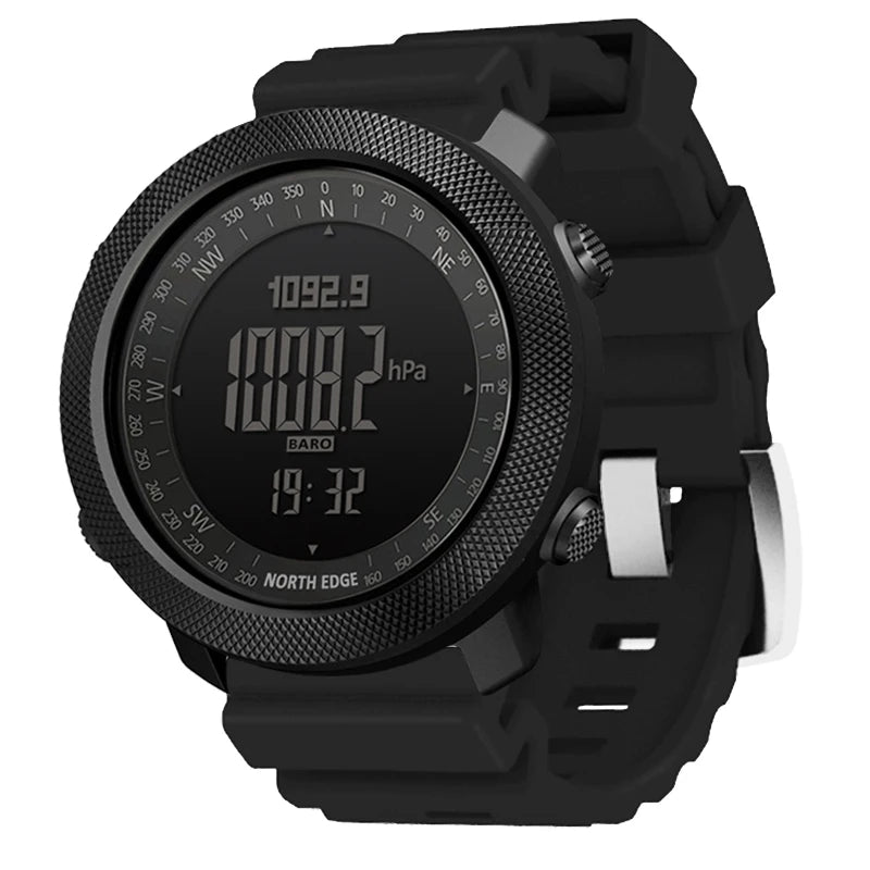 NORTH EDGE Men's sport Digital watch Hours Running Swimming Military Army watches Altimeter Barometer Compass waterproof 50m with black rugged design and digital barometer display