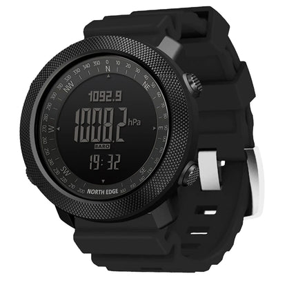 NORTH EDGE Men's sport Digital watch Hours Running Swimming Military Army watches Altimeter Barometer Compass waterproof 50m with black rugged design and digital barometer display