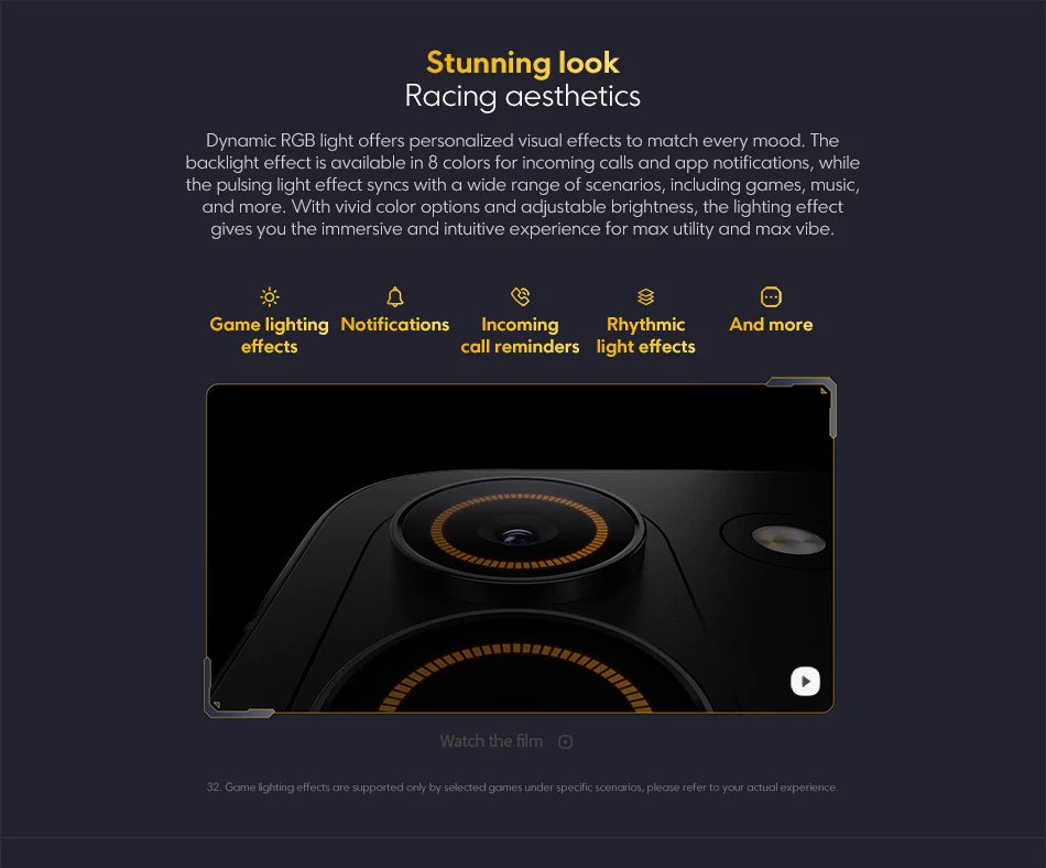 Close-up view of the camera module and dynamic RGB light effects on the Global Version POCO X8 Pro Smartphone MTK Dimensity 8500-Ultra 6500mAh Battery 6.59" 1.5K 120Hz AMOLED Display 50MP Camera showcasing customizable racing aesthetics.
